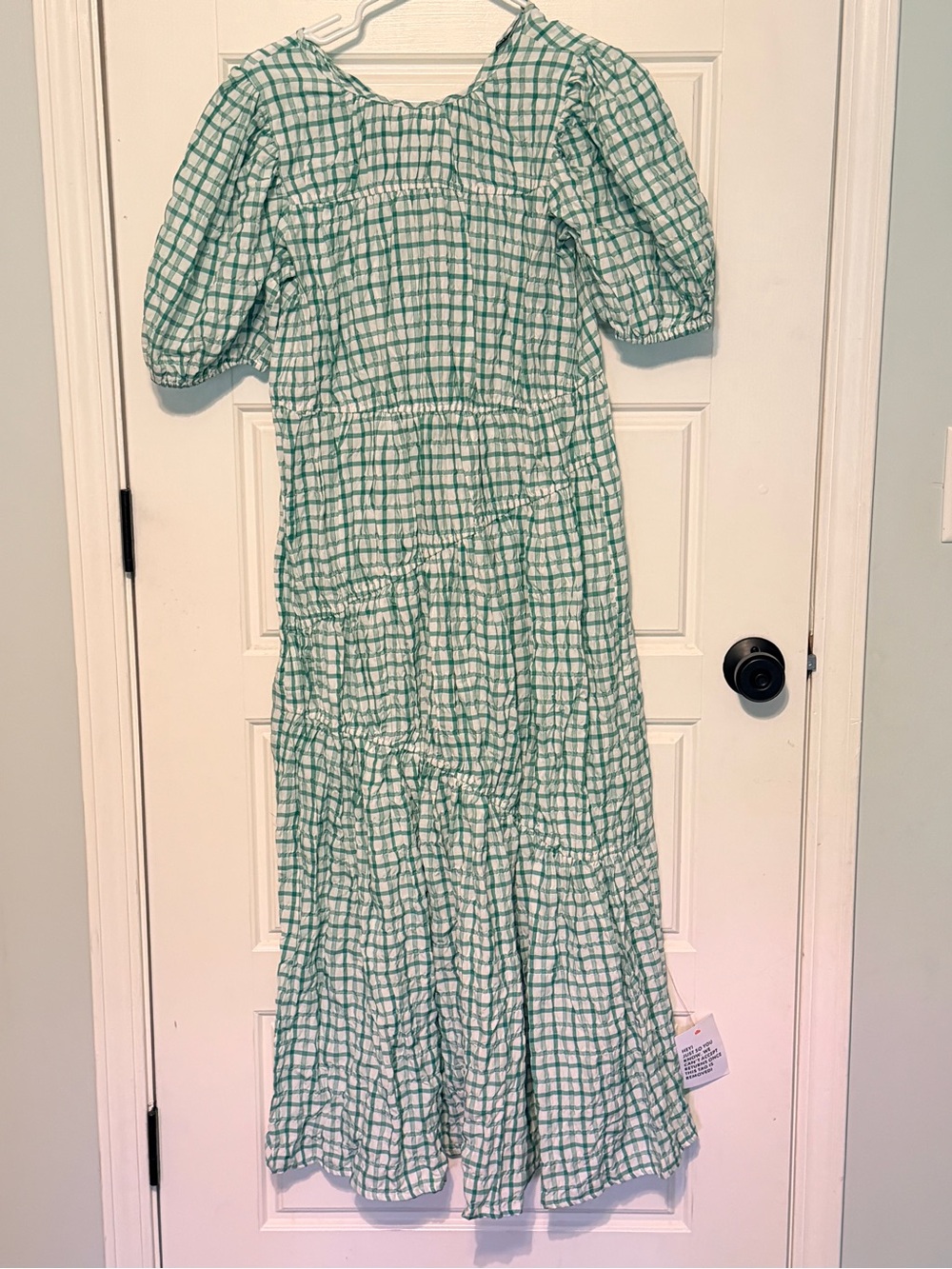 ASOS Green Checked Maxi Dress with Puff Sleeves